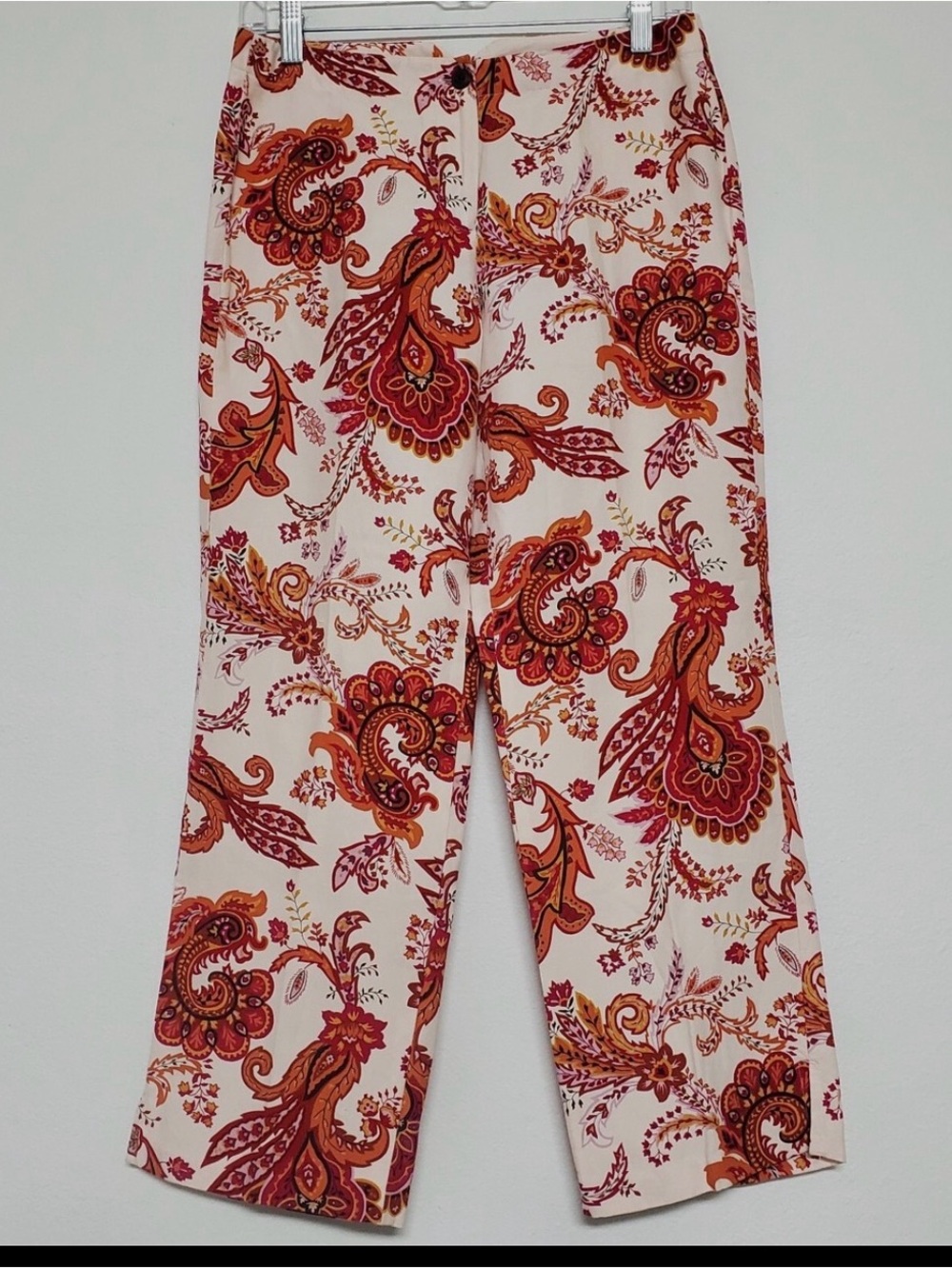 Liz Claiborne Cream Paisley Print Wide-Leg Pants